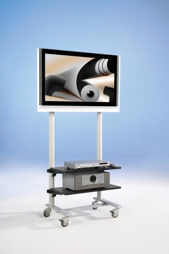 TV Wagen, TV Rack für Fernseher bis 50 Zoll mit 2 Ablagen ScreenCart Serie Design 70, neigbare Halterung