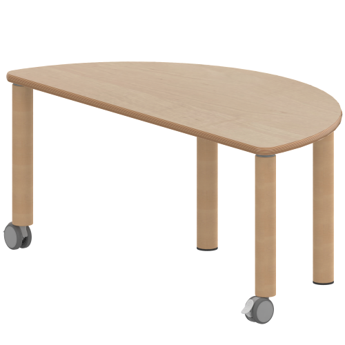 Tisch ZALOTTI mit Schichtstoff-Belag Halbrundtisch, B/H/T: 120x41x60 cm, Massivholzbeine Ø 60 mm, Fußvariante: fahrbar