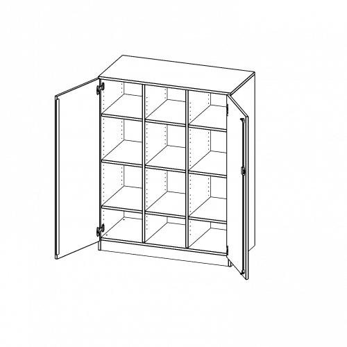 ErgoTray Schrank, dreireihig, 3,5 Ordnerhöhen - evo180 Serie B/H/T: 104,5x136x50 cm, zweitürig, mit Sockel (81 mm), ohne Boxen