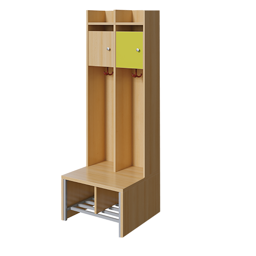 Spindgarderobe, kleine Tür B/H/T: 56x160x55 cm, 2 Plätze, Türen rechts, Bank, Schuhrost, 3fach-Haken