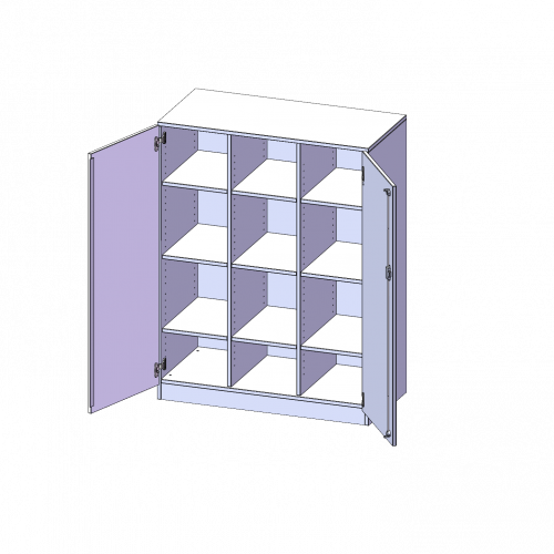 ErgoTray Schrank, dreireihig, 3,5 Ordnerhöhen - evo180 Serie B/H/T: 104,5x136x50 cm, zweitürig, mit Sockel (81 mm), ohne Boxen