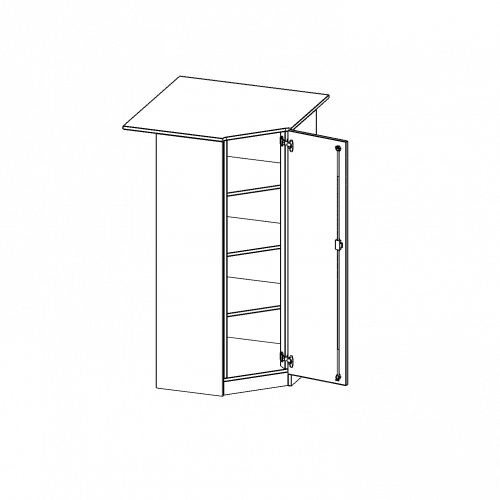 Innenecke als Schrank, 4 Ordnerhöhen - Serie evo180 B/H/T: 90x154x90 cm, Für 60 cm tiefe Schrankwände, Tür öffnet rechts, mit Sockel (81 mm)
