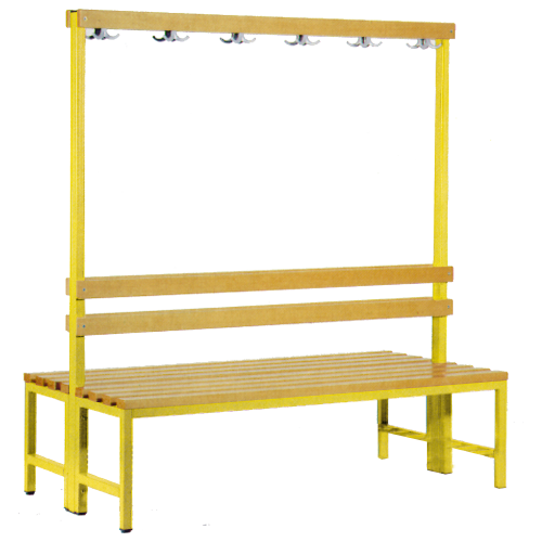 Umkleidebank, 6 Kleiderhaken, doppelseitige Sitzbank B/H/T: 150x150x73 cm, Sitzhöhe: 45 cm