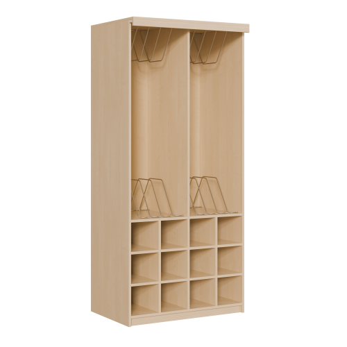 Liegepolsterregal 227 cm hoch, oben Polster, unten Bettzeugfächer B/H/T: 62x227x72 cm, für bis zu 6 Matratzen, 6 Bettwäschefächer, Regal in Korpusbauweise