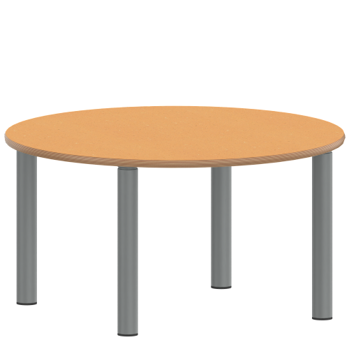 Tisch ZALOTTI mit Linoleum-Belag Rundtisch, Durchmesser/H: 100x41 cm, Stahlrohrbeine Ø 60 mm, Fußvariante: Stellfuß, Tischbeine mit RAL-Farbe 9006 (weißaluminium)