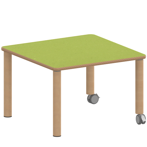 Tisch ZALOTTI mit Linoleum-Belag Quadrattisch, B/H/T: 60x46x60 cm, Massivholzbeine Ø 60 mm, Fußvariante: fahrbar