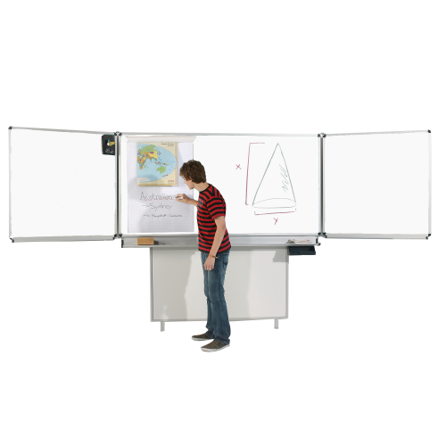 Whiteboard Wandtafel Schultafel aus Stahl, Serie FZ STW, weiß Wandklappschiebetafel mit Federzug