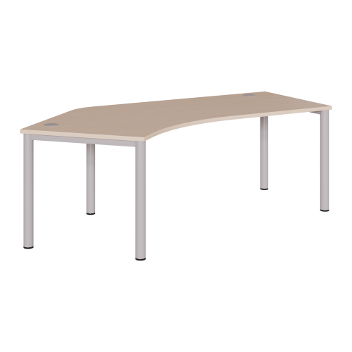 Freiform Schreibtisch höhenverstellbar mit Rundrohrgestell B/H/T: 217x72-86 cm,x80/113 cm, kurze Ecke links, Plattendekor und Gestellfarbe sind wählbar