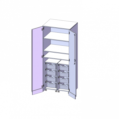 Garagenschrank ohne Sockel, 5 Ordnerhöhen - Serie evo180 B/H/T: 80x190x60 cm, 2 Container mit je 4 hohen ErgoTray Boxen