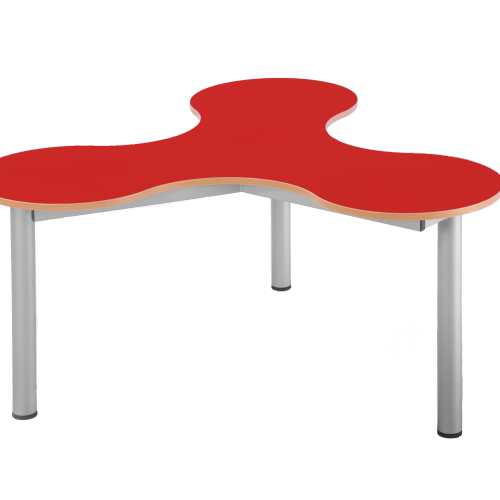 Kleeblatt Dreiertisch Schülertisch mit Melaminplatte, fahrbar Fahrbar, B/T 134 x 122 cm, Höhe 52 cm, Dekor Gelb