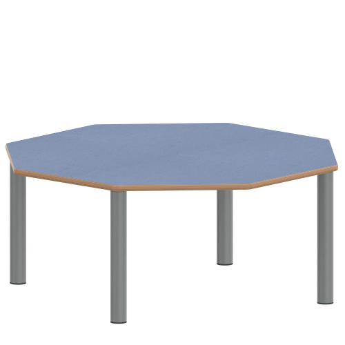 Tisch ZALOTTI mit Linoleum-Belag Achtecktisch, B/H/T: 120x25x120 cm, Stahlrohrbeine Ø 60 mm, Fußvariante: Stellfuß, Tischbeine mit RAL-Farbe 9006 (weißaluminium)