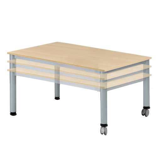 fahrbarer, höhenverstellbarer Rechtecktisch B/H/T: 160x58-72x80 cm, Melaminplatte mit ABS-Kante
