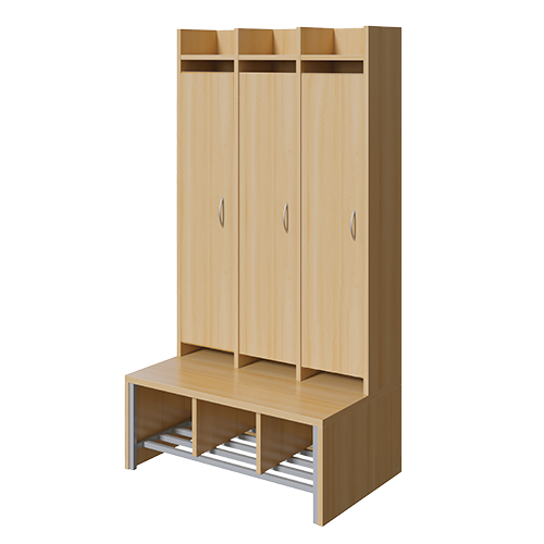 Spindgarderobe, hohe Tür B/H/T: 83x160x55 cm, 3 Plätze, Türen links, Bank, Schuhrost, 3fach-Haken