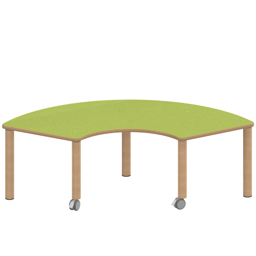 Tisch ZALOTTI mit Linoleum-Belag Drittelkreistisch, B/H/T: 173x46x80 cm, Massivholzbeine Ø 60 mm, Fußvariante: fahrbar