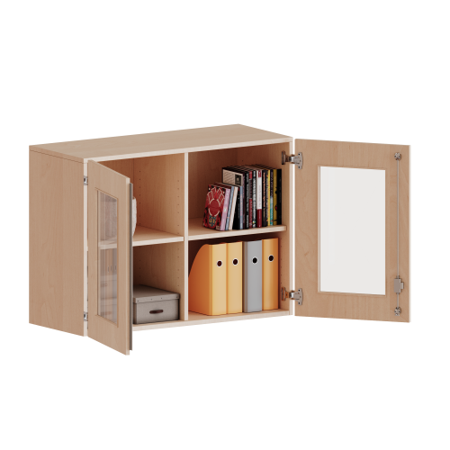Aufsatzschrank, 2 Ordnerhöhen - Serie evo180 B/H/T: 120x72x50 cm, 2 Türen mit Glaseinsatz, abschließbar, mit Mittelwand
