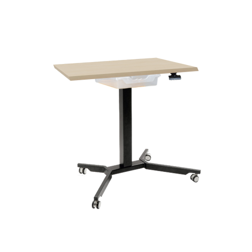 Sitz- / Stehtisch mit Schublade und Vollkernplatte B/H/T: 70x70-111x70 cm, fahrbarer und höhenverstellbarer Quadrattisch