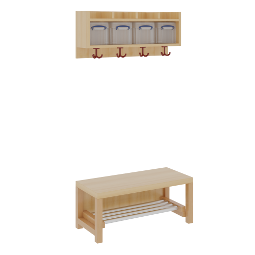 Komplettgarderobe mit einfacher Ablage inklusive Boxen B/T: 80x35 cm, 4 Plätze, Sitzhöhe 34 cm, 2teilig ohne Stütze, Ablage zur Wandmontage, Schuhrost aus Aluminiumrohren