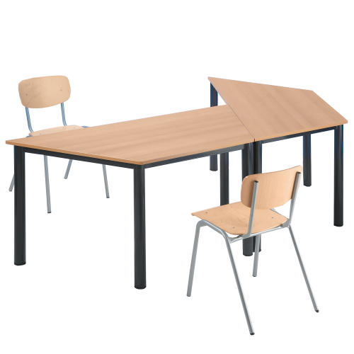 Tischserie FLEXIBEL Trapeztisch Schichtstoff B/T: 160x80/69 cm, Tischgestell mit Rundrohrfüssen 60x2 mm, die Tischhöhe und die Gestellfarbe sind wählbar