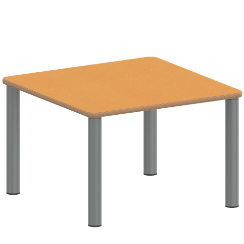 Tisch ZALOTTI mit Linoleum-Belag Quadrattisch, B/H/T: 60x41x60 cm, Stahlrohrbeine Ø 60 mm, Fußvariante: Stellfuß, Tischbeine mit RAL-Farbe 9006 (weißaluminium)