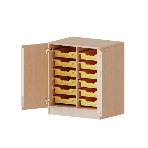 ErgoTray Schrank, zweireihig, 2 Ordnerhöhen - evo180 Serie B/H/T: 70,3x82x50 cm, zweitürig, mit Möbelstellfüßen, mit 12 flachen ErgoTray Boxen