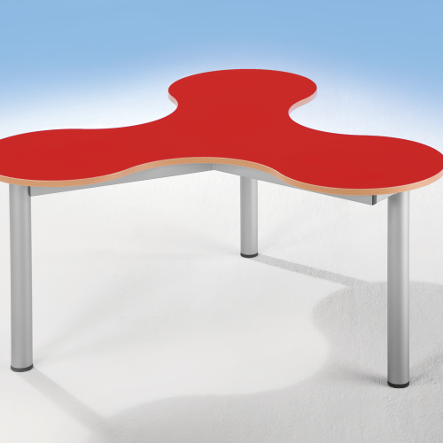 Kleeblatt Dreiertisch Schultisch mit Melaminplatte, höhenverstellbar Feststehend, B/T 134 x 122 cm, höhenverstellbar 58-72 cm, Dekor Buche