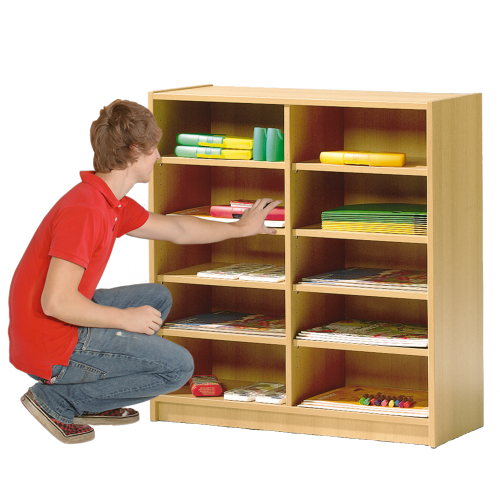 Klassenzimmerregal 4 mit 10 Fächern in Dekor Buche B/H/T: 94x98x41cm, mit Sockel