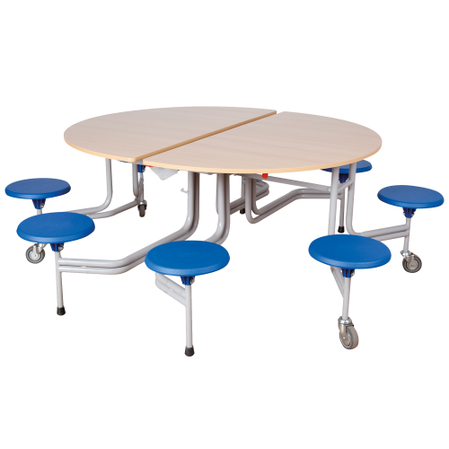 Spaceflex 2.0 Klapptisch rund mit 8 integrierten Stühlen, Vollkernplatte "PowerSurf" B/H/T: 153x74x136 cm, Sitzfarbe wählbar, Tischplattenfarbe wählbar, Sitzhöhe 38 cm