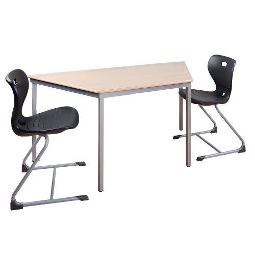 Trapezförmiger Tisch, Platte mit Schichtstoff B/T: 140 x 70 cm, wählbare Tischhöhe, Gestell Stahlquadratrohr 30x30