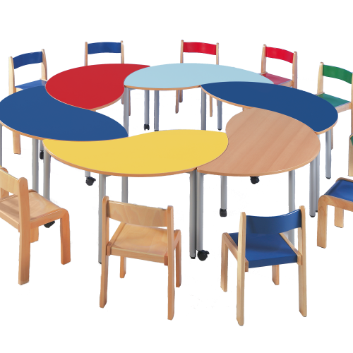 Swing-It STEELY halbrunder Wellentisch Schultisch, fahrbar B/H/T:120x42x60 cm, kombinierbar mit anderen Tischen der Serie