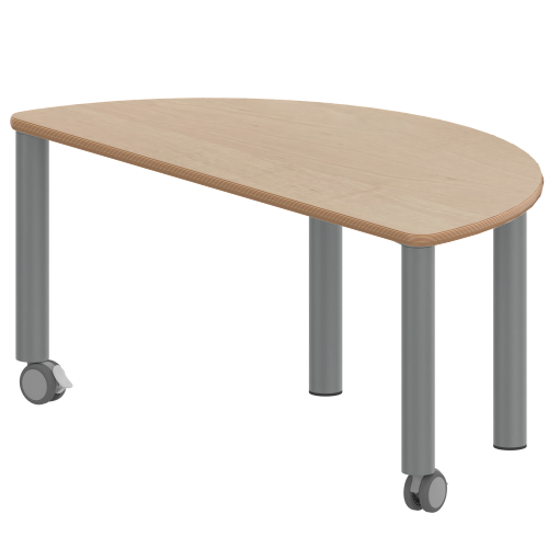 Tisch ZALOTTI mit Schichtstoff-Belag Halbrundtisch, B/H/T: 120x46x60 cm, Stahlrohrbeine Ø 60 mm, Fußvariante: fahrbar, Tischbeine mit RAL-Farbe 9006 (weißaluminium)