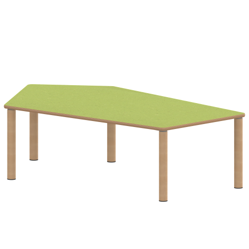 Tisch ZALOTTI mit Linoleum-Belag Fünfecktisch-groß, B/H/T: 185x25x104 cm, Massivholzbeine Ø 60 mm, Fußvariante: Stellfuß