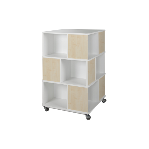 Bücherturm mit offenen Fächern, zweifarbig und fahrbar B/H/T: 75x122x75 cm mit 3 Ebenen und 12 offenen Fächern, Dekore nach Wahl