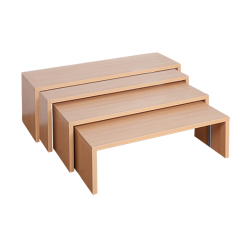 Set aus 4 Sitzbänken mit Stahlunterzügen, übereinander stapelbar B/H/T: 108/100/92/84x38/34/30/26x32 cm, Stahlgestell mit RAL-Farbe 9006 (weißaluminium)