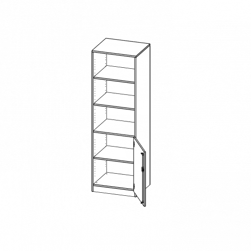 Schrank, 5 Ordnerhöhen, Tür unten (2 OH), oben 3 offene Fächer - Serie evo180 B/H/T: 60x190x60 cm, 1 Tür, abschließbar, Tür öffnet nach rechts, mit Sockel (81 mm)