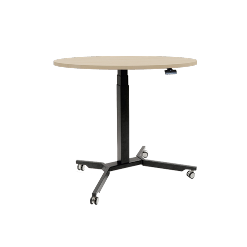 Sitz- / Stehtisch mit Melaminplatte DM 80 cm, Höhe:70-111 cm, fahrbarer und höhenverstellbarer Rundtisch mit Melaminplatte