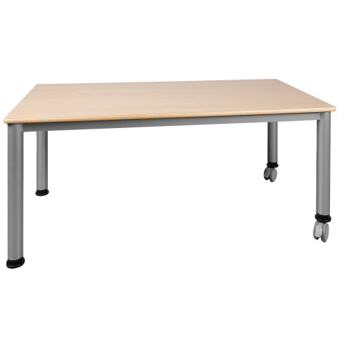 Fahrbarer rechteckiger Tisch, Platte mit Schichtstoff B/T: 120 x 80 cm, wählbare Tischhöhe nach DIN von 41...76 cm, Stahlrohr-Füße Ø 60