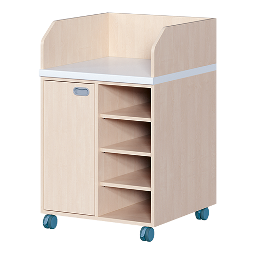 Wickelkommode, zweireihig, fahrbar B/H/T: 70,5x111,5x71,5 cm, Tür links, Regal rechts