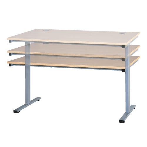 Elektrisch höhenverstellbarer Schreibtisch T: 80 cm, Höhenverstellung von 65,5-130,5 cm, in 4 verschiedenen Breiten, mit Handschalter, Stahlgestell mit RAL-Farbe 9006 (weißaluminium)