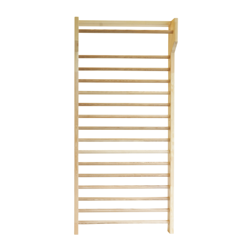 Sprossenwand mit 14 Sprossen B/H/T: 100x210 cm, 1. Sprosse vorgelagert, Sprossen aus Esche Holz, Sprossenquerschnitt oval (33 × 43 mm)