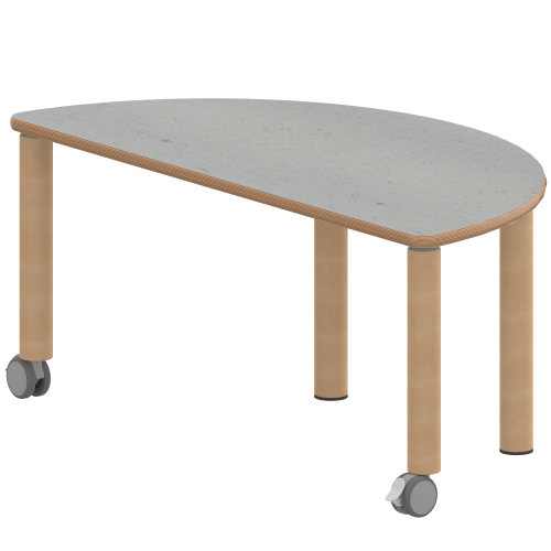 Tisch ZALOTTI mit Linoleum-Belag Halbrundtisch, B/H/T: 120x41x60 cm, Massivholzbeine Ø 60 mm, Fußvariante: fahrbar