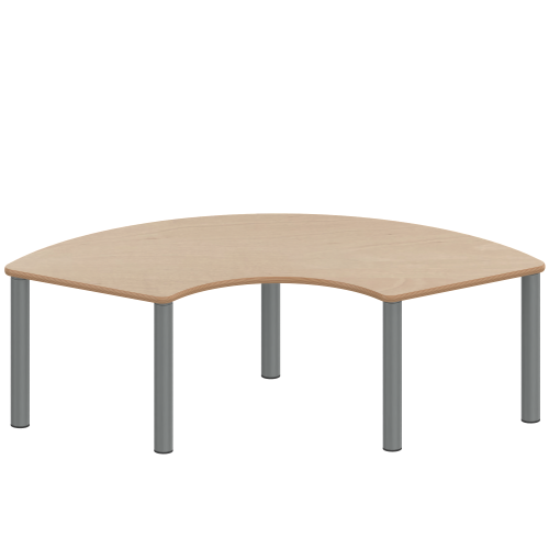 Tisch ZALOTTI mit Schichtstoff-Belag Drittelkreistisch, B/H/T: 173x25x80 cm, Stahlrohrbeine Ø 60 mm, Fußvariante: Stellfuß, Tischbeine mit RAL-Farbe 9006 (weißaluminium)