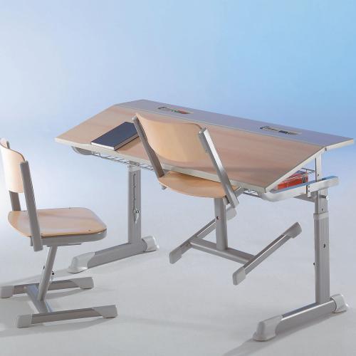 Aluflex Schultisch mit Höhenverstellung mit Höhenverstellung: 58-70 cm, Drahtkorbablage, 1er Schülertisch