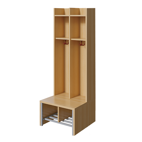 Spindgarderobe offen B/H/T: 56x160x55 cm, 2 Plätze, Bank mit Schuhrost, 3fach-Haken