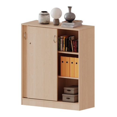 Schiebetürenschrank, 3 Ordnerhöhen - Serie evo180 B/H/T: 120x118x40 cm, abschließbar, mit Mittelwand, mit Sockel (81 mm)
