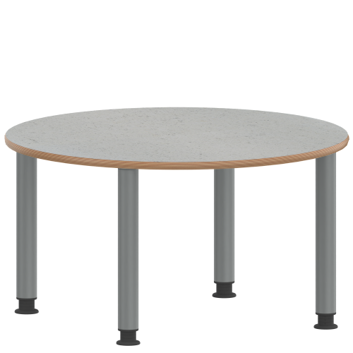 Tisch ZALOTTI mit Linoleum-Belag Rundtisch, Durchmesser/H: 100x46 cm, Stahlrohrbeine Ø 60 mm, Fußvariante: höhenverstellbar (46/60 cm), Tischbeine mit RAL-Farbe 9006 (weißaluminium)