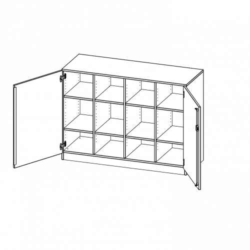 Schrank, vierreihig, 2 Ordnerhöhen - evo180 Serie B/H/T: 138,7x100x50 cm (2,5 Ordnerhöhen!), zweiteilig, zweitürig, mit Sockel (81 mm), ohne Boxen