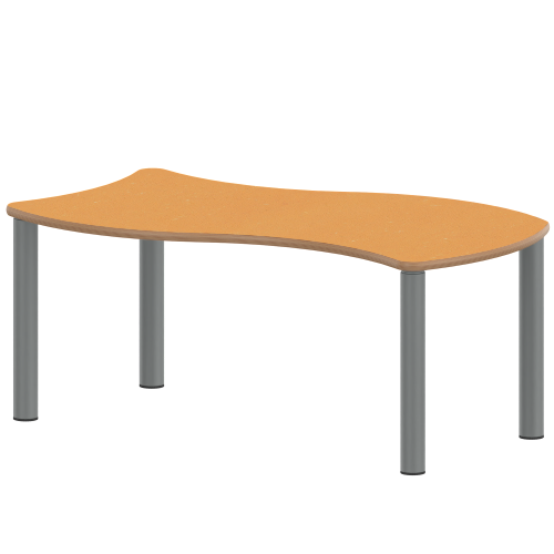 Tisch ZALOTTI mit Linoleum-Belag Wellen-Rechtecktisch, B/H/T: 120x71x60 cm, Stahlrohrbeine Ø 60 mm, Fußvariante: Stellfuß, Tischbeine mit RAL-Farbe 9006 (weißaluminium)