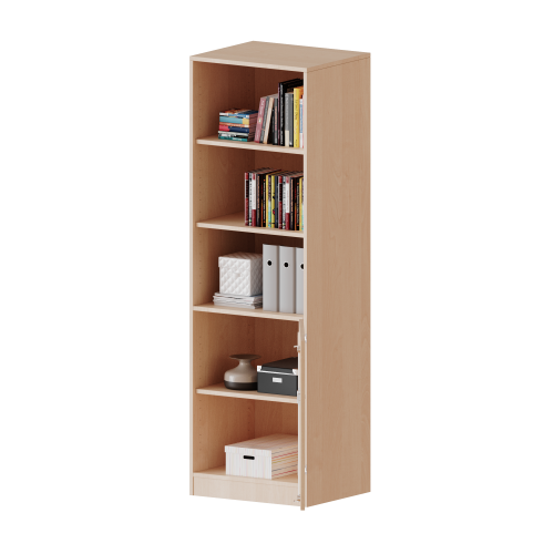 Schrank, 5 Ordnerhöhen, Tür unten (2 OH), oben 3 offene Fächer - Serie evo180 B/H/T: 60x190x40 cm, 1 Tür, abschließbar, Tür öffnet nach rechts, mit Sockel (81 mm)